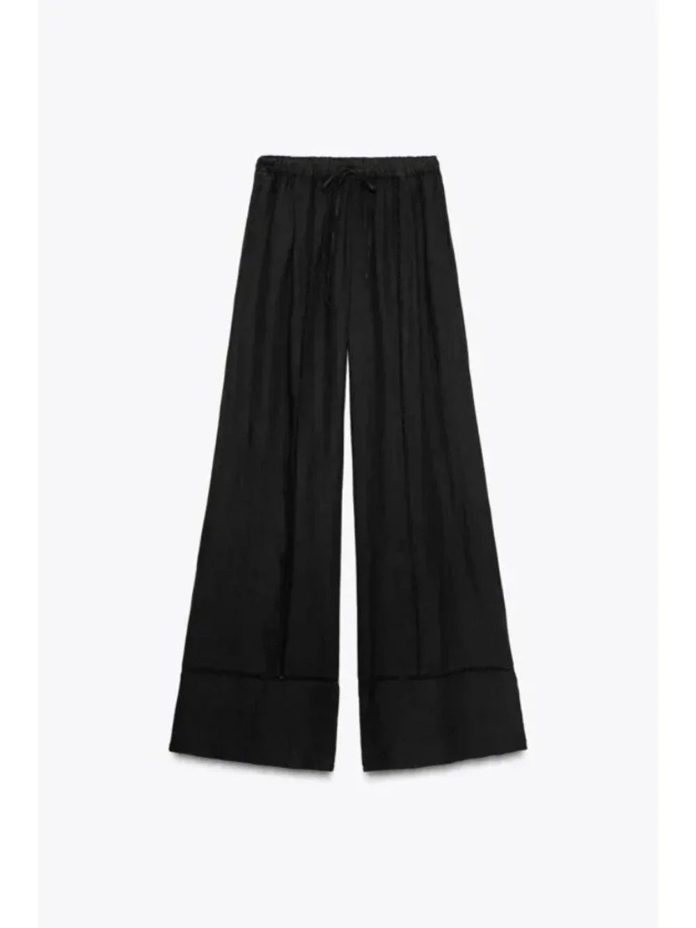 Zara ZW womens Linen Palazzo Pants trousers XS Black Wide Leg 4043/059 NWT